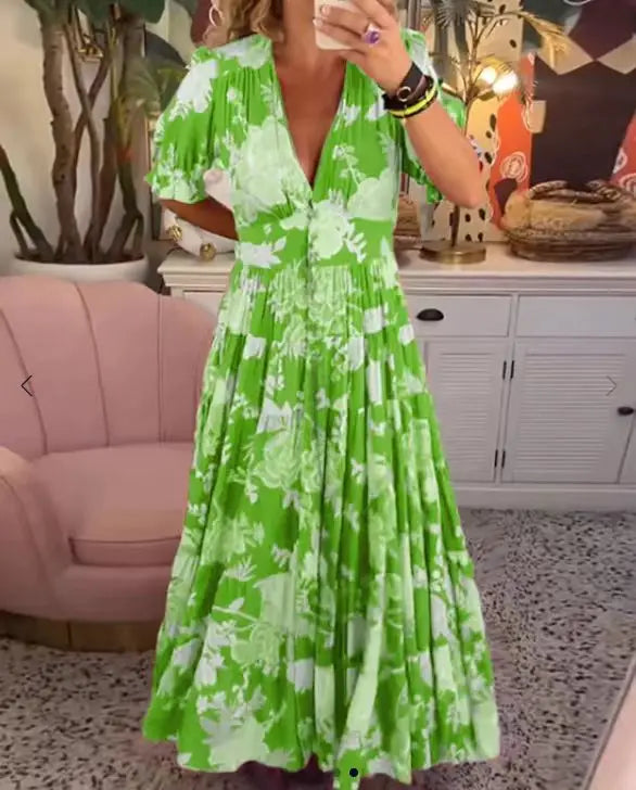 7uX9Dames-Bloemenprint-Maxi-Jurken-Lente-Zomer-Casual-V-Hals-Korte-Mouwen-Hoge-Taille-A-Lijn-Boho.webp