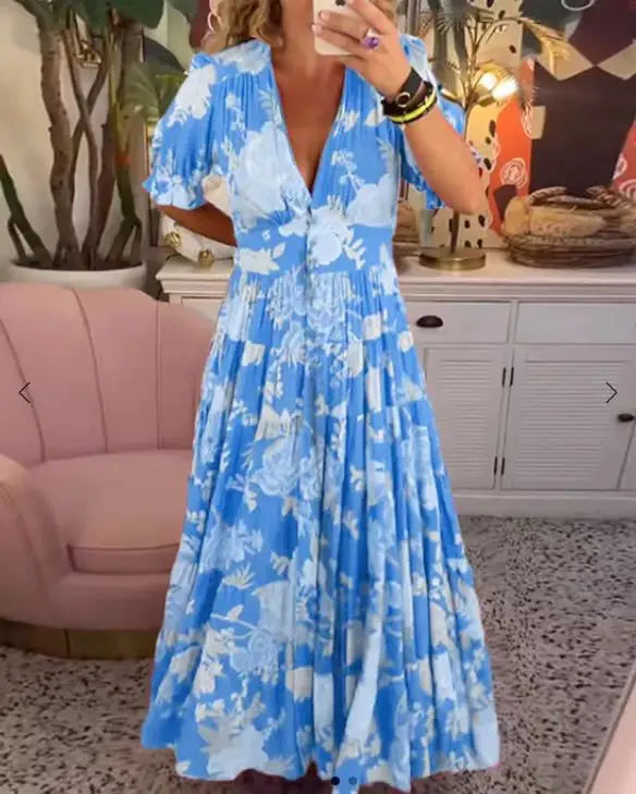 ahoGDames-Bloemenprint-Maxi-Jurken-Lente-Zomer-Casual-V-Hals-Korte-Mouwen-Hoge-Taille-A-Lijn-Boho_87bba4f0-4724-4213-be3a-0e1c9466ac63.webp